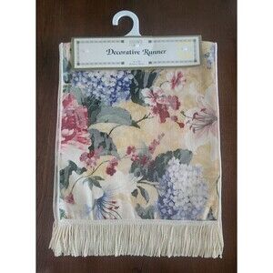 Bardwil Linens Floral Jacquard Yellow Fringe 14"x70" NEW